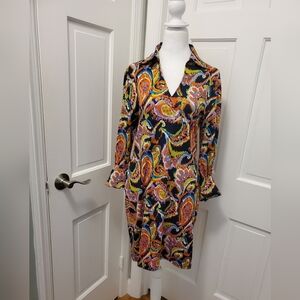 Tracy Negoshian Colorful Paisley Print Jersey Feel Knit Dress Size Large